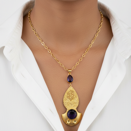 Wine Tribal Stone pendant chain