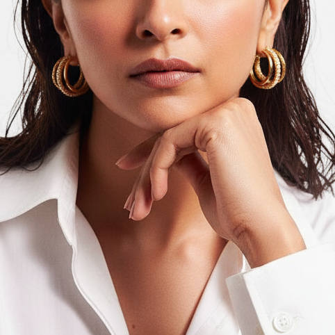 Aura Pearl brass hoop earrings