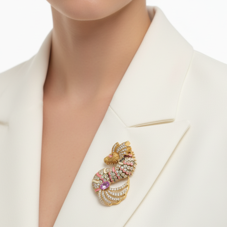 Pink SeaHorse Brooch