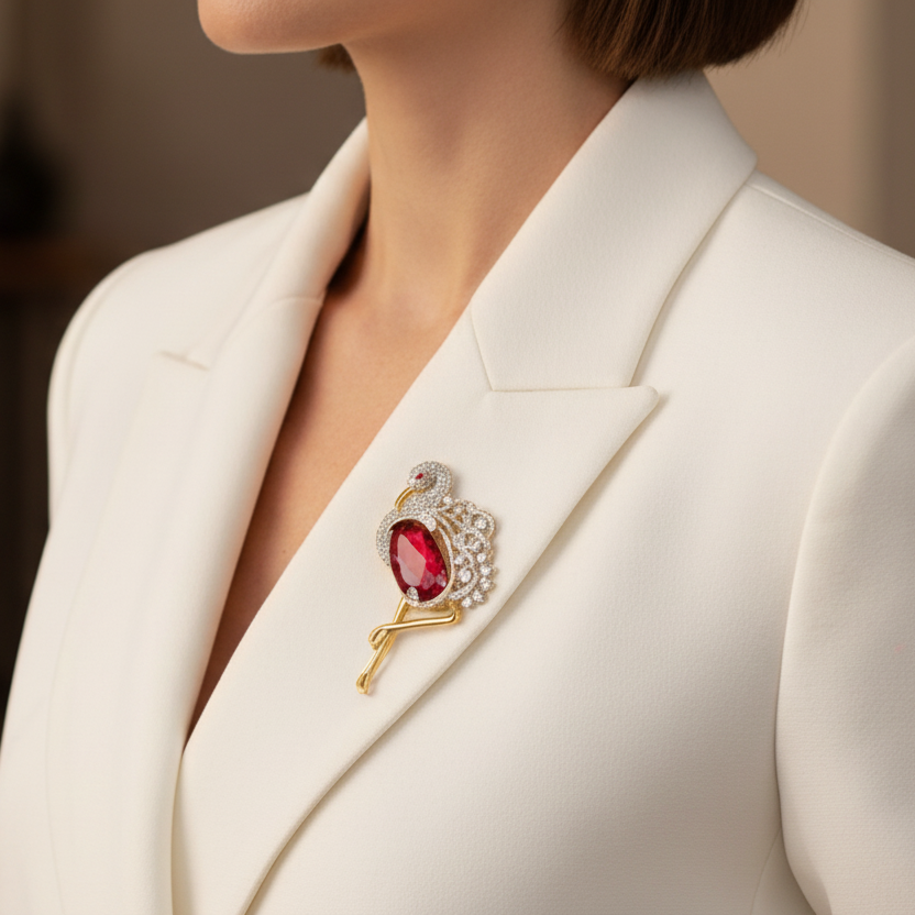 Red Plumia Brooch